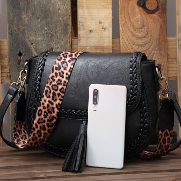 Boho Black Leopard Strap Shoulder Crossbody Bag - Picture 5 of 5